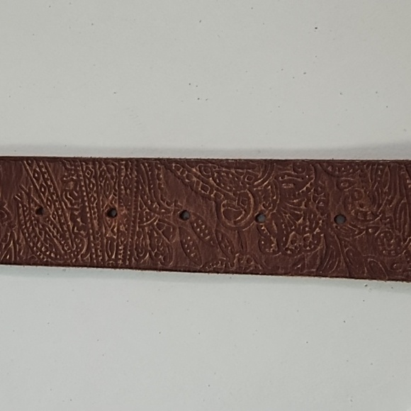 Brown Tooled Leather Belt with Coppery Metal Buckle With Rhinstones - Picture 4 of 13